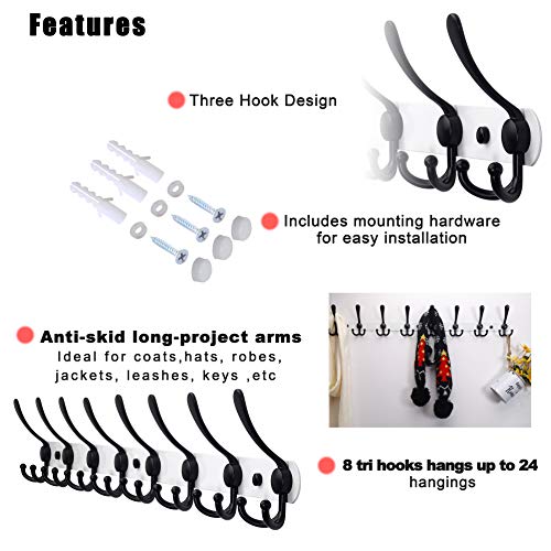 image for Dseap Coat Rack Wall Mount - 29.5” Long 8-Tri-Hooks Heavy Duty Coat 