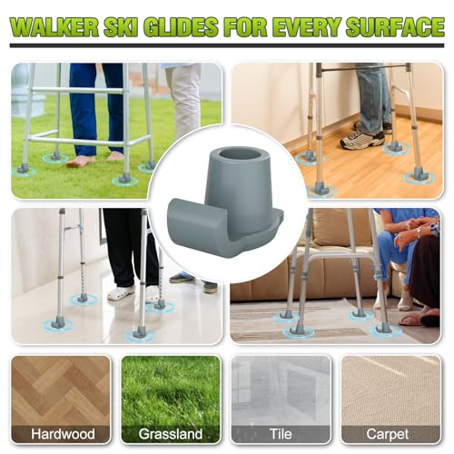 supregear Walker Ski-gleiter (2er-pack) - Zubehör für Senioren-faltgehwagen, Robuste Langlebige Fußgleiter für Hinterbeine, Universelle Ersatzgleiterkappen, 25 mm - Grau