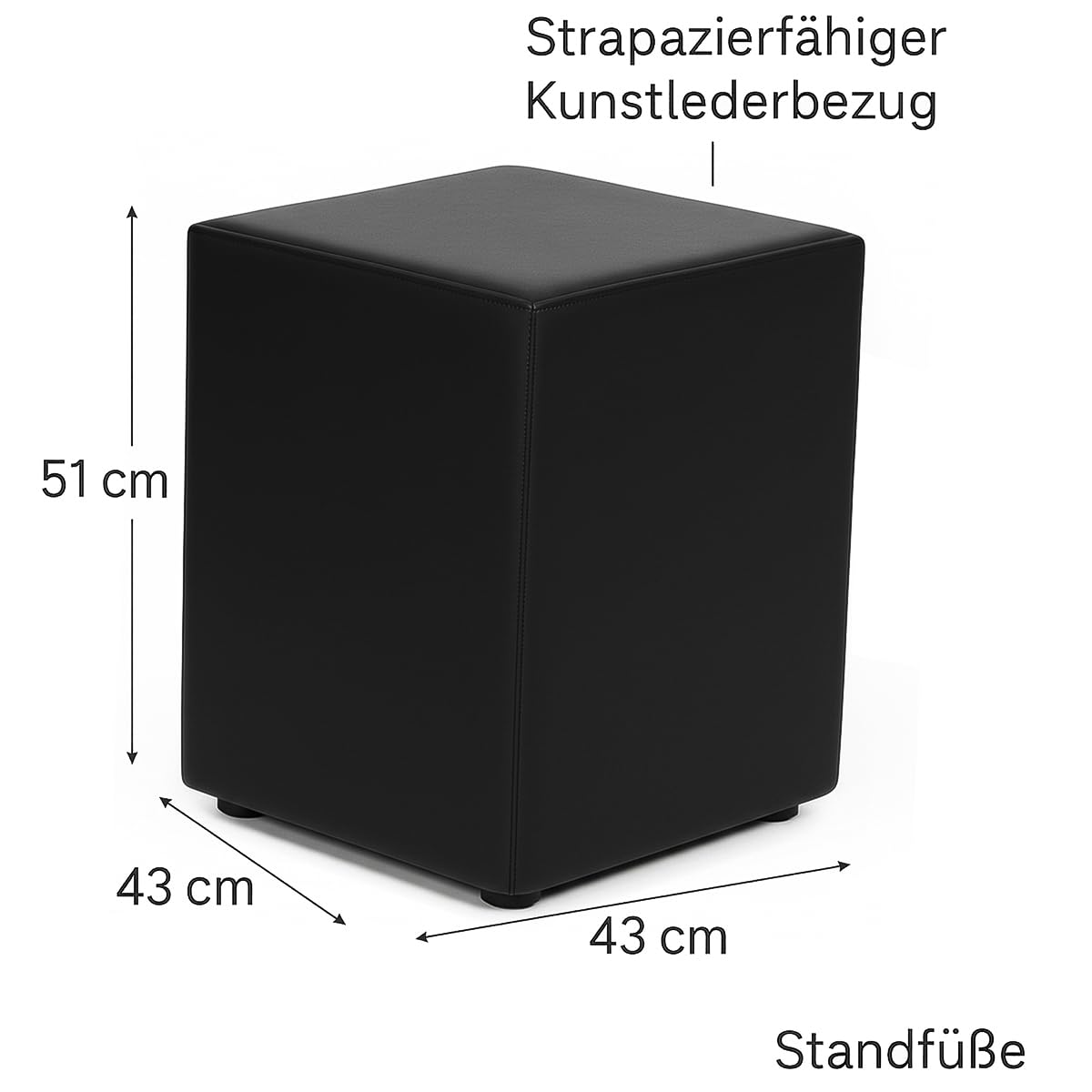 Kaikoon Sitzwürfel aus Kunstleder Schwarz 43 × 43 × 51 cm – Hocker für Event, Messe & Gastronomie