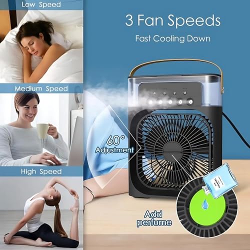 Image of VoiDrop Mini Cooler 3-in-1 Portable Air Cooler Fan with Humidifier & LED Night Light, USB Rechargeable Personal Air Conditioner, Adjustable Wind Speed, Water Mist Cooling for Bedroom, Office, Home