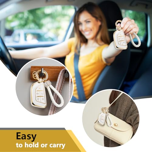 Image of for Cadillac Key Fob Cover with Luxury Diamond Bling Braided Keychain, Upgraded Soft Case for 2020-Up CT4 CT5 CT6 XTS XT4 XT5 ATS etc.(5 Buttons) Fob Shell (Gold,B1)