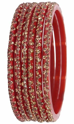 Stylish Glass Bangle Set Maroon Stone