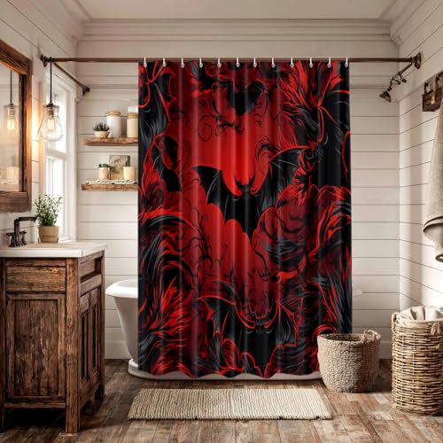 Rideau de douche chauve-souris rouge imperméable à séchage rapide en polyester
