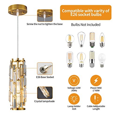 Image of LMQNINE Pendant Lighting Modern Pendant Light, Mini Crystal Chandeliers,Adjustable Pendant Light Fixture for Kitchen Island Dinning Room Bedroom (Gold, 1-Light)