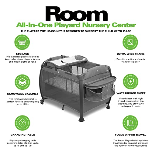 Image of Joovy Room-Playard, Nursery Center, Bassinet, Changing-Table, Charcoal