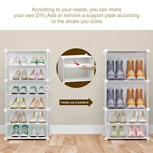 Image of AYSIS DIY Shoe Rack Organizer /Multi-Purpose Plastic 12 Layers 6 Door Portable and Folding Shoe Rack ^ White12Shelf6Door