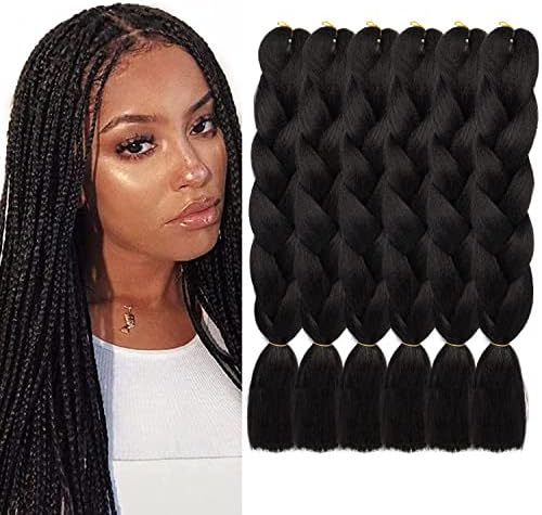 MAYSA Black Braiding Hair Jumbo Braiding Hair 6 Pack 24 inch/60cm Soft Synthetic Braid Hair Extension For Box Braids,For Twist Braids(Natural Black)
