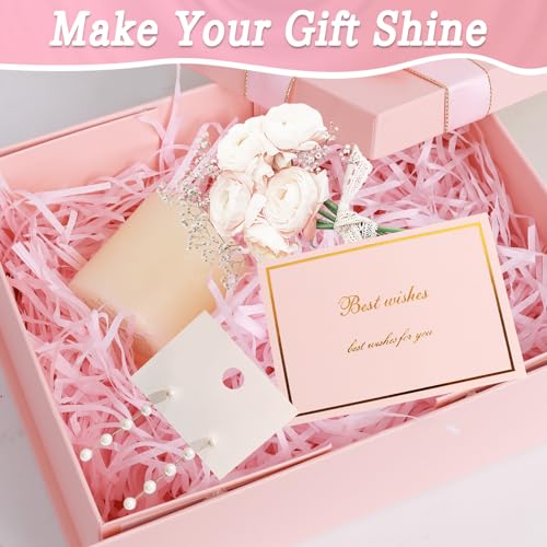 Geschenkbox mit Deckel, Geschenkbox Geburtstag, Rechteckige Geschenkverpackung Geburtstag mit Schleife, Geschenkkarton mit Deckel Raffia und Grußkarten, für Hochzeiten Jahrestage (Schwarz)