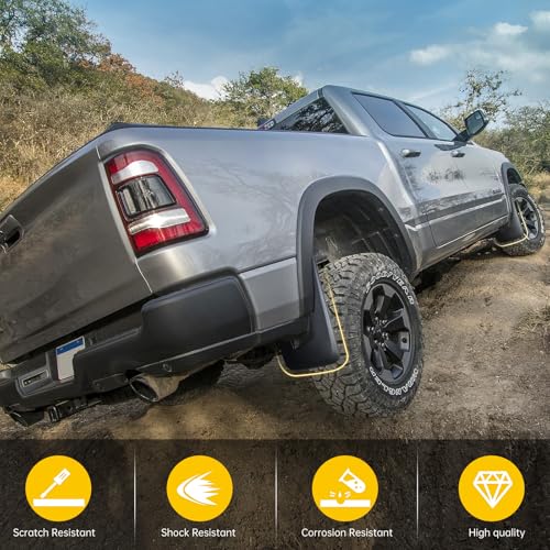 Image of Truck Mud Flaps for 2019-2024 Dodge Ram 1500 with OEM Fender Flares(New Body Style), Front & Rear Mud Guards Set No Drill Splash Guards Accessories 4pcs(NOT for Classic or TRX Models)