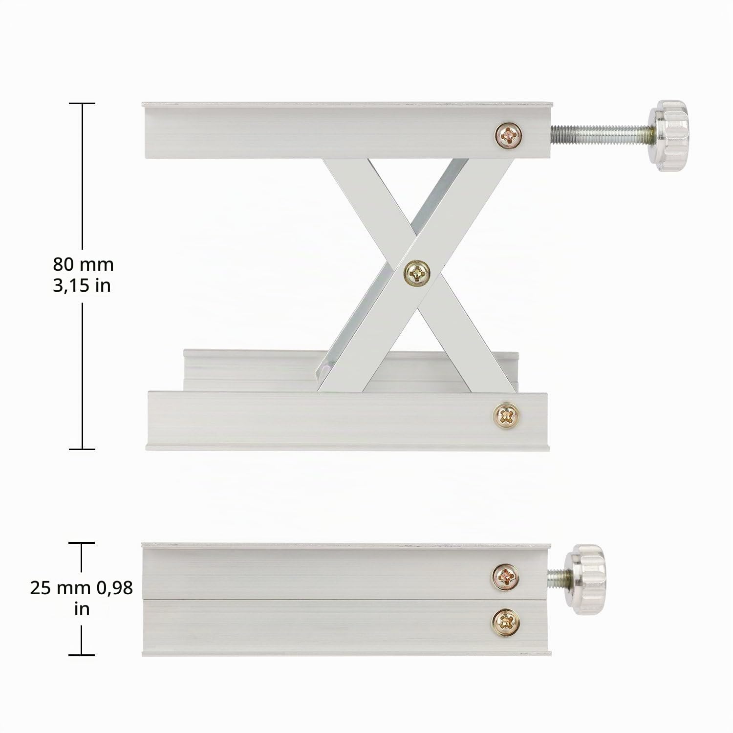 stonylab Cric de Laboratoire, Plateforme de Levage en Alliage D'Aluminium de 90 x 90 mm, Table de Support de Laboratoire, Plage de Hauteur Réglable de 20 à 85 mm, Capacité de Charge de 5 kg