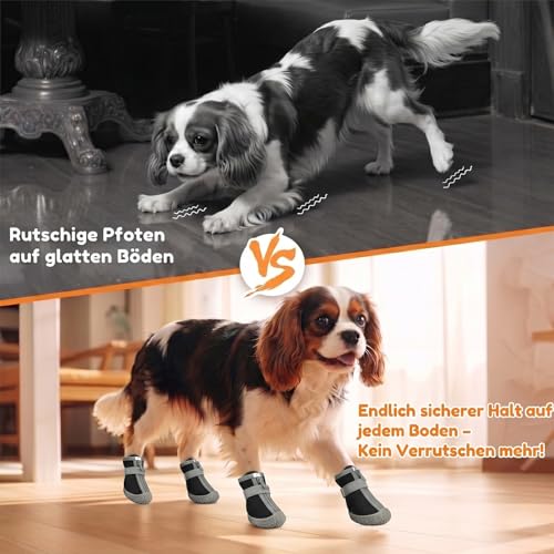 Atmungsaktive Hundeschuhe 4 Stück, Hundestiefel mit Reflektierendem Band und Rutschfester TPR-Sohle, Pfotenschutz für tägliche Spaziergänge für Kleine Hunde (Schwarz, 3)