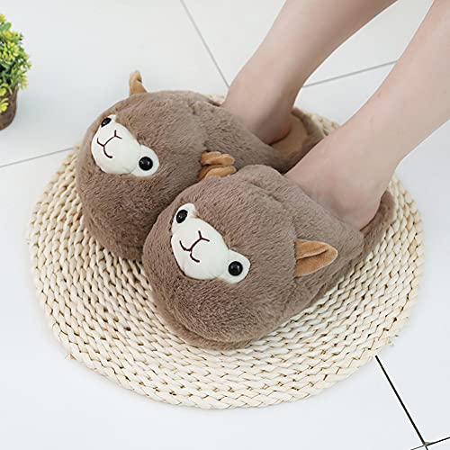 Brown Fuzzy Llama Bedroom Slippers Women Cute Animal Slippers House Shoes Funny 5-82