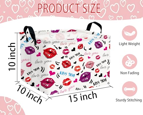 Image of Large Valentine's Day Basket Heart Shaped Storage Bin for Gifts Collapsible Organizer Room Decor (Mouth Black Love)