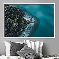 Framed Canvas Wall Art Coastal Scenery Aerial Coastal Cool Multicolor Ocean Photography Realism Relax/Calm - 16x24 inches