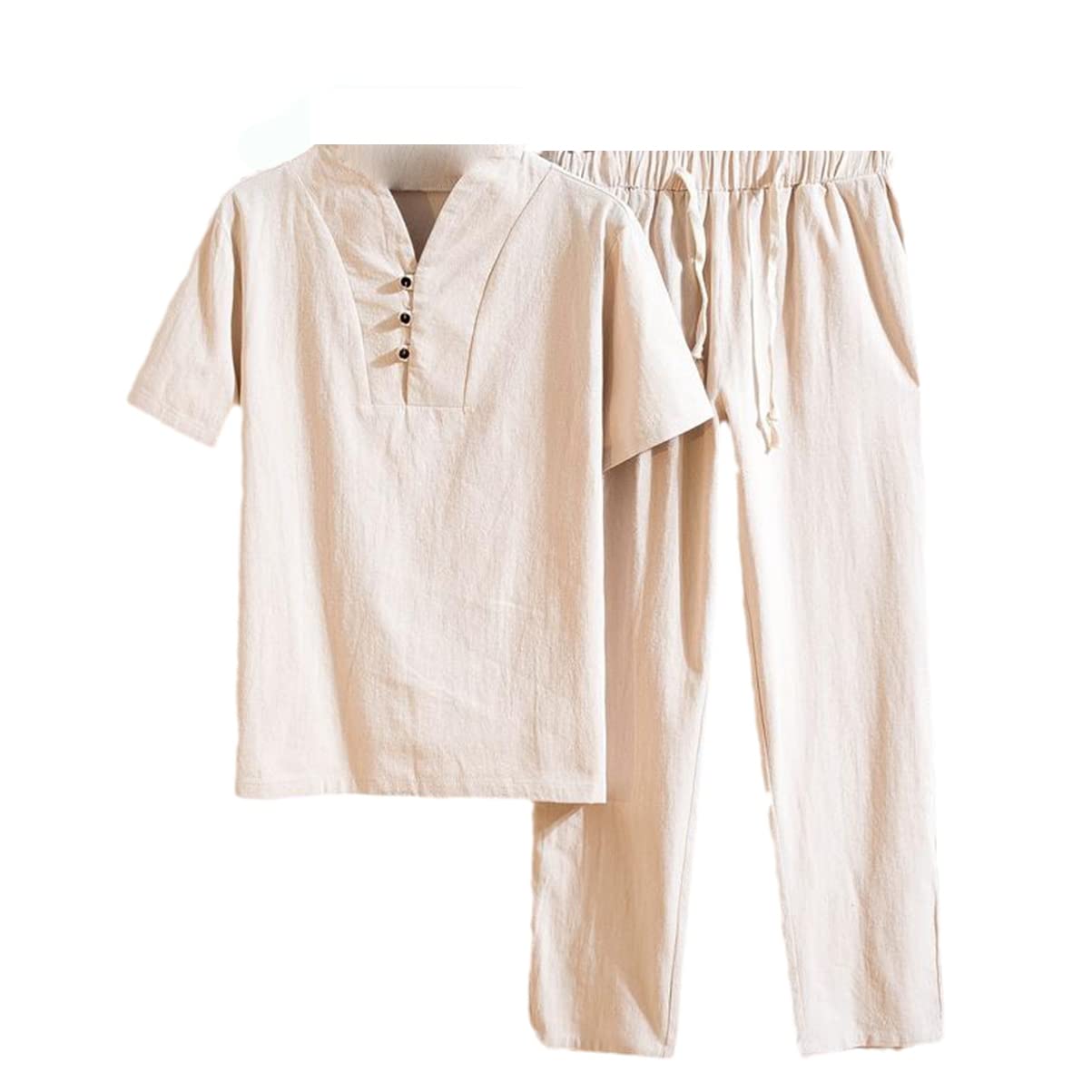 CHENLUMen Set Plain Color Short Sleeve T-Shirt And Ankle Pants Two Pieces Sets