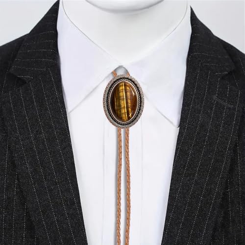 Image of Jeilwiy Bolo Tie for Men Real Stone Westwern Cowboy Ties Silver Bolos Women Leather Necktie Gift for Birthday Christmas