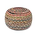 · REDEARTH · Round Pouf Ottoman - Braided Boho Poof Home Décor Pouffe Accent Sitting Circular Foot Rest for Living Room, Bedroom, Nursery, Kidsroom, Lounge; Jute and Cotton (19x19x14; Multi)
