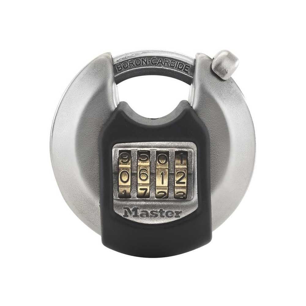 Master Lock 70mm wide Excell zinc discus padlock with shrouded shackle; set-your-own combination