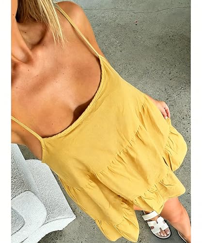 Image of Babydoll Dress for Women Spaghetti Strap Swing Dresses Sleeveless Short Flowy Dress Summer Loose Sundress
