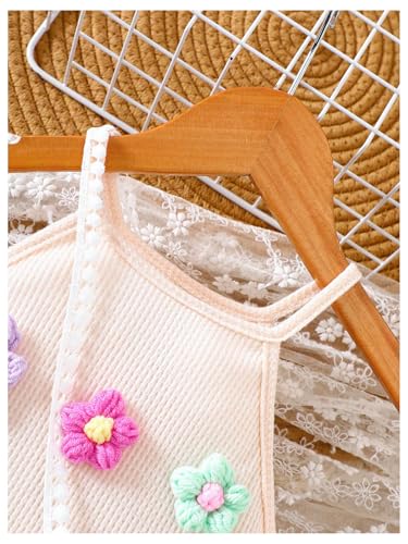GORGLITTER Girl's Flower Crochet Bodycon Dress Summer Cute Beach Hawaii Vacation Sleeveless Fringe Mini Dress with Bag3