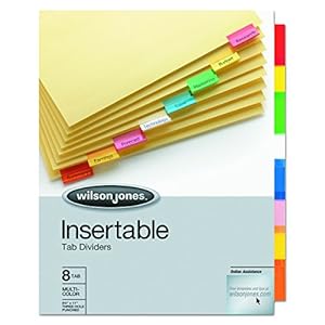 Wilson Jones 54311 Single-Sided Reinforced Insertable Index, Multicolor 8-Tab, Letter, Buff