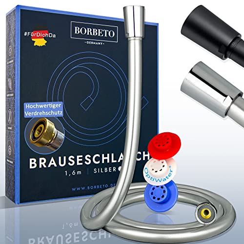 Der neue Sanfte - BORBETO® PREMIUM Brauseschlauch [160cm] CHROM - Duschschlauch mit AntiTwist+ Verdrehschutz in EDELSTAHL - glatter, flexibler 5-lagiger Schlauch mit Knickschutz für jeden Duschkopf Cover