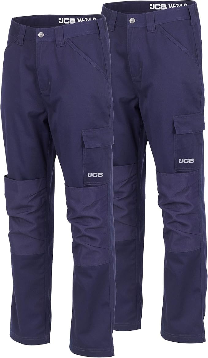 Qwick-Fit Men's Navy Jcb - Work Trousers - Cargo Trouser - Essential Workwear Trousers - Twin Pack - Size Waist 38,40,42,44 (Uk, Waist, 40, Regular, Regular, )