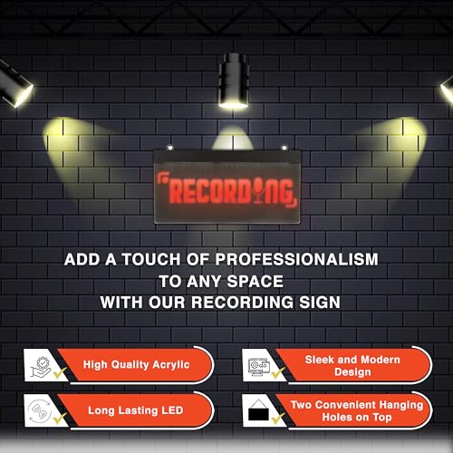 Image of LED Acrylic Wall Recording Sign, Forest & Twelfth Recording Studio Lighted Sign for Professional Studio Setup, Podcast, Radio & More, USB Powered (Recording)