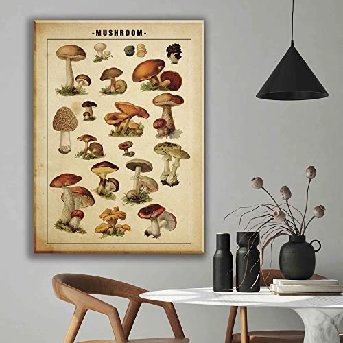 Vintage Mushroom Poster, Mushroom Wall Art Decor, Retro Style Mushroom Wall Art Decor Painting, 16X24 Inch Framed Ready To Hang, Rustic Style Mushroom Canvas Wall Art Decor Aesthetic Poster For Women Girls Bedroom Bathroom Living Room Wall Art Decor #TOP5