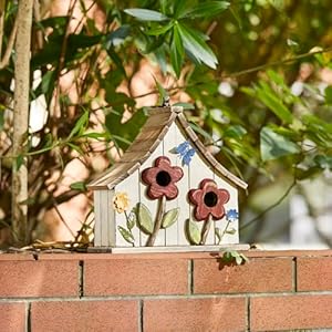 Glitzhome 10.75" L Distressed Solid Wood Birdhouse with 3D Flowers Rustic Two-Story Townhouse Hand-Painted Bird Houses for Garden Outdoors,Washed White Glitzhome 1075 L Distressed Solid Wood Birdhouse with 3D Flowers Rustic Two Story Townhouse Hand Painted Bird Houses for Garden OutdoorsWashed White