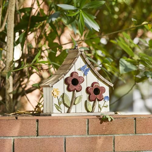 Glitzhome-1075-L-Distressed-Solid-Wood-Birdhouse-with-3D-Flowers-Rustic-Two-Story-Townhouse-Hand-Painted-Bird-Houses-for-Garden-OutdoorsWashed-White Glitzhome 1075 L Distressed Solid Wood Birdhouse with 3D Flowers Rustic Two Story Townhouse Hand Painted Bird Houses for Garden OutdoorsWashed White