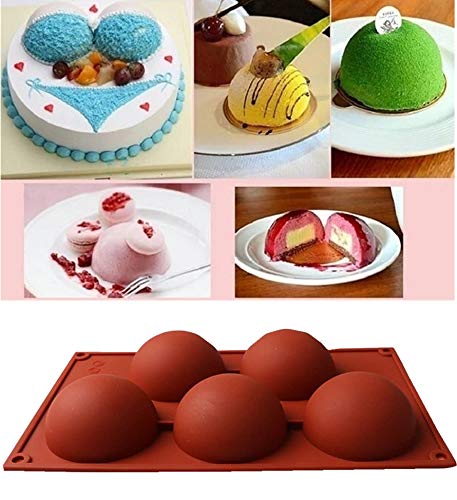 5 Large Half Hole Circle Semi Ball Chocolate Dessert Mold BPA FREE Silicone Cavity Globe Candy Mold Kitchen Baking Pan (1)