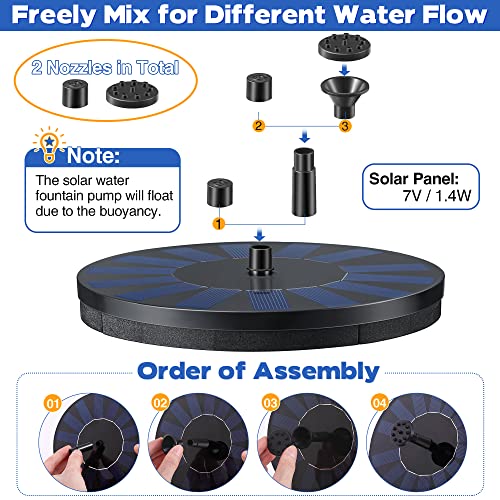 Bird Bath with Solar Fountain Pump, Bird Bath Bowl Spa and Solar Powered Water Fountain Combo Set with 3 Water Spray Types for Outdoor Garden Yard Patio Lawn, Total 2 Nozzles (Deck Mounted Style)