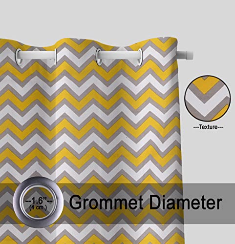 Image of HOMEMONDE Set of 2 Curtains Cotton 9 Feet Long Door Curtain Hang with Eyelets Yellow Chevron