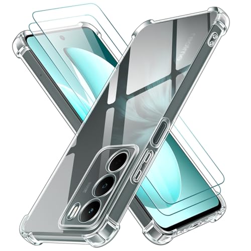 ivoler Funda para Realme C71 / Realme P3 Lite con 2 Piezas Cristal Templado, Carcasa Protectora Antigolpes Antiarañazos Transparente con Cojín Esquina Parachoques, Suave TPU Silicona Bumper Case
