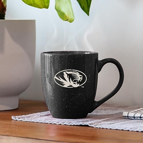Image of Rico Industries NCAA Missouri Tigers Black Personalized 16 oz Team Color Laser Engraved Speckled Ceramic Coffee Mug