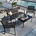 Shintenchi 4 Pieces Patio Furniture Set All Weather Textile Fabric Outdoor Conversation Set, with Glass Coffee Table, Loveseat, 2 Single Chairs for Home, Garden, Lawn, Porch?Black?