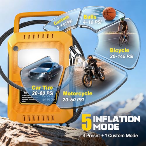 Image of DIYtoolifz Tire Inflator Portable Air Compressor Compatible with Dewalt 20V Battery, 160PSI Air Pump with Dual Digital Screen, Auto Shut-Off, 5X Faster Inflation & Deflation for Car, Motor (Tool Only)