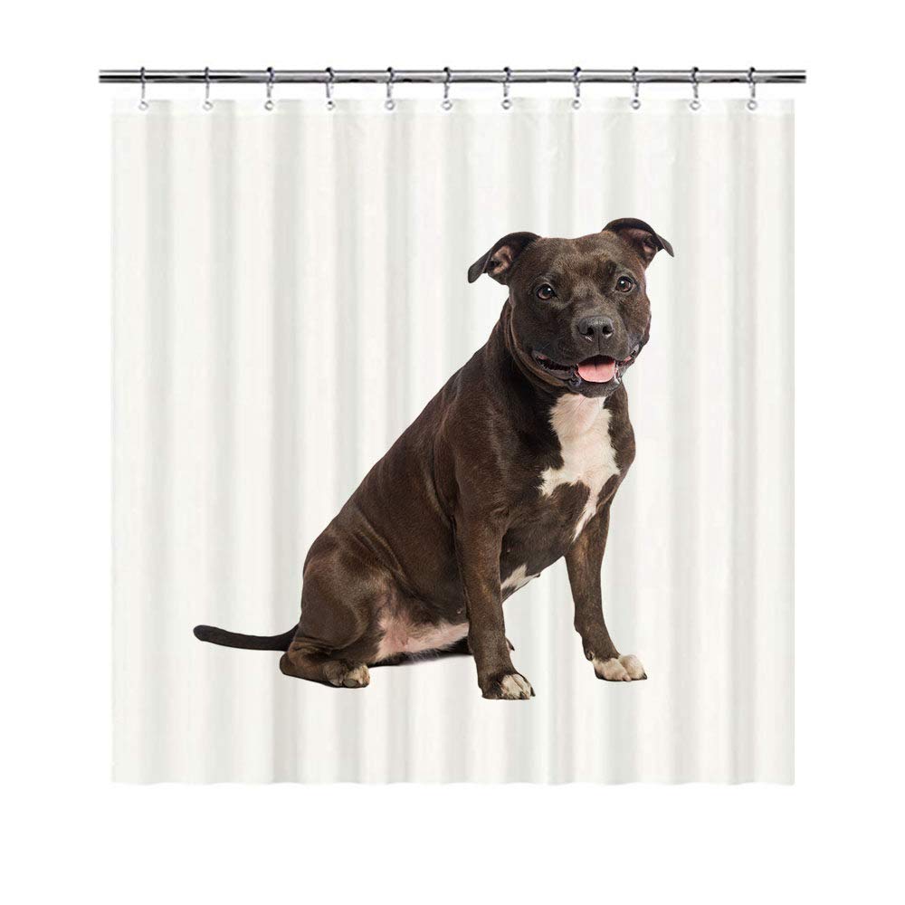BAGEYOU Funny Dog Selfie Shower Curtain Cute Pitbull Dog Waterproof Polyester Fabric Bathroom Curtain 66 X 72 Inch, with 12 Hooks