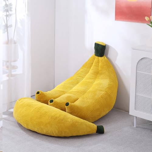 IEVENW Banana Chaise Lounge Sofa Chair for Living Room Bean Bag Chair with Ottoman Floor Sofa Bed with Footrest Comfy Convertible Lounger Plush Couch for Bedroom Dorm (Yellow Queen)