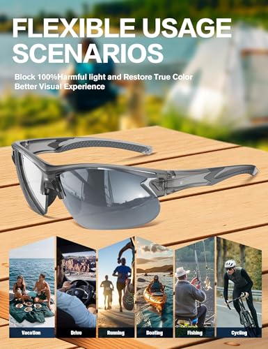 Image of BIRCEN Mens Polarized Sunglasses for Sports: TR90 Lightweight Sun Glasses Wrap Around Shades for Fishing Driving Cycling