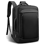 [SPOSING] ビジネスリュック メンズ 【マチ拡張可能！2層ポケット多機能収納】 大容量 軽量 防水 3way バッグ 15.6インチ PC リュックサック USB充電ポート耐衝撃 防汚性 通気性 止水ファスナー バックパック 人気 おしゃれ 高校生 通学 出張 旅行 男女兼用（ブラック）