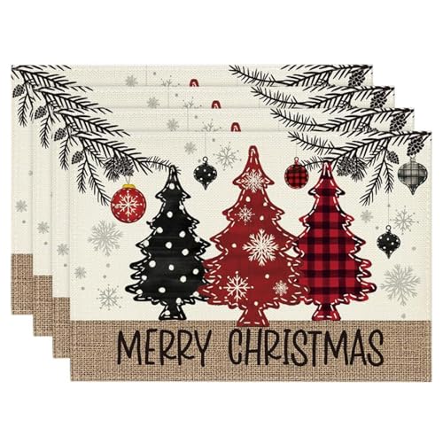 Platzset Weihnachten 4er Set, LMSHOWOWO 30 x 45 cm Weihnachtsbaum...