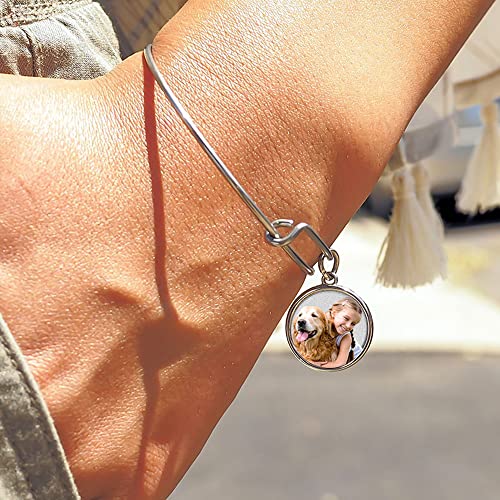 PicturesOnGold.com Expandable Engraved Charm Photo Bracelet with picture - One Size Fits All Personalized Photo Engraved Circle Bracelet - Gold or Silver Tone4
