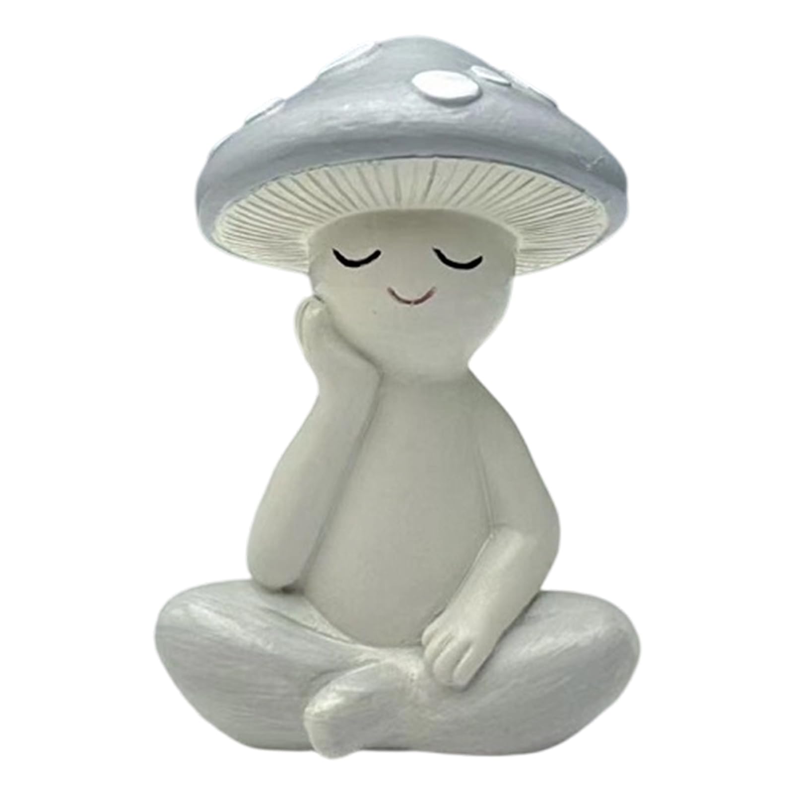 CLBDRESS Thinking Mushroom Resin Statues Non-Fading Cute Yoga Mushrooms Figurines Multifunctional White Smiling Face Mushrooms Statue for Tabletop Garden Backyard Decor