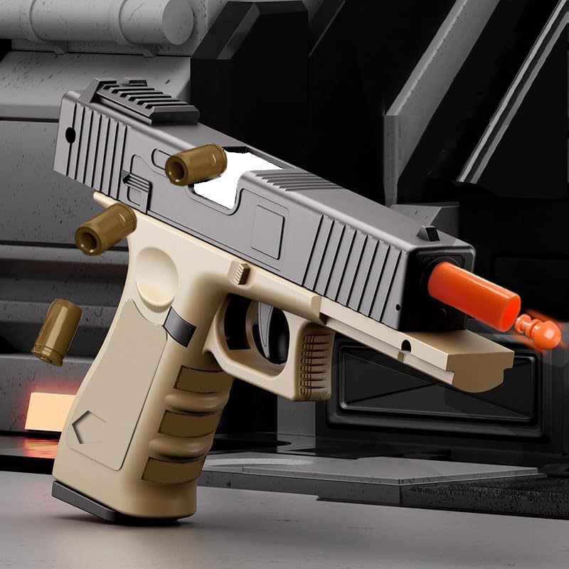 Toys Gun for Boys - Shooting Games Toy Pistol Model Combination Ejecting Slide Action Orange Barrel with 80 EVA Bullets,48 Shells, 2 Magazines Kids Girls Adults Birthday Gifts,Beige