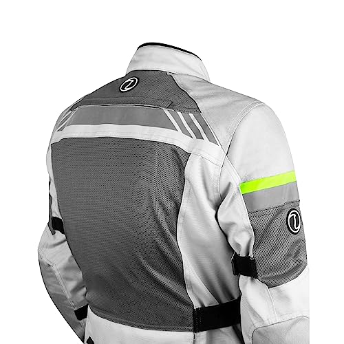 Image of Rynox Stealth Air Pro Jacket - Mesh Motorcycle Touring Jacket with Impact Protection and Abrasion Resistance - Grey Hi-Viz Green, 5XL