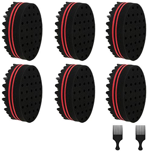 Hedume 6 Pack Hair Sponges with 2 Pack 7 Inch Hair Pick Comb, Magic Barber Twist Curl Brush Sponge Dreads Locking Twist Afro Curl Coil Wave Hair Care Tool