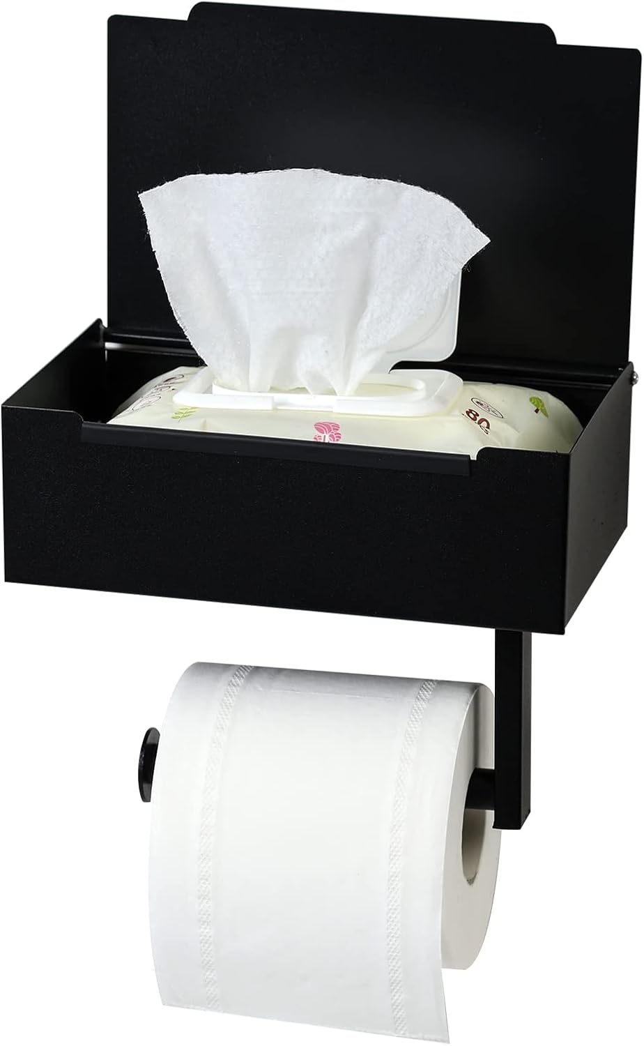 Toilet Paper Holder with Shelf,Matte Black,Flushable Wipes
