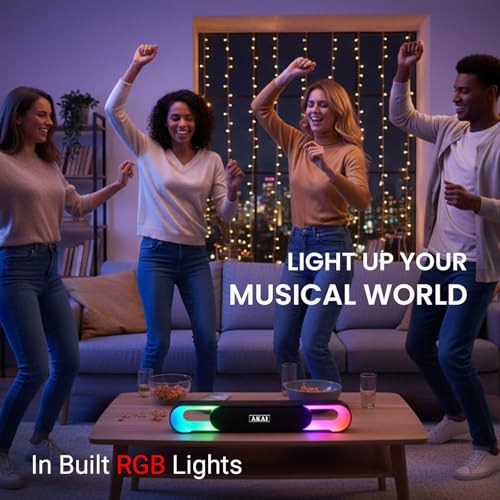 Image of AKAI SB-24 24W Bluetooth Portable Soundbar with RGB LED Lights | TWS Dual Soundbar Pairing | 2400 mAh Battery | BT V5.3, USB, AUX, TF Card | Type-C Charging | Portable | Up to 5 Hours Playtime